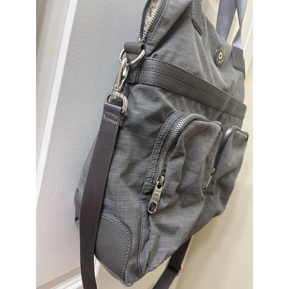 Kipling Rare GRAY Nylon BIG Pocket FRONT Large Weekend Travel Tote Bag - Picture 3 of 12
